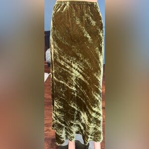 Olive Velvet Maxi Skirt High Waist Flowy Stretch Made USA Size M